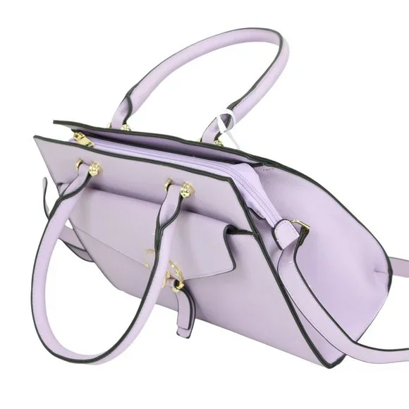 Lavender Light Purple Faux Leather Tote Purse Cross Body Hand Bag - Picture 4 of 12